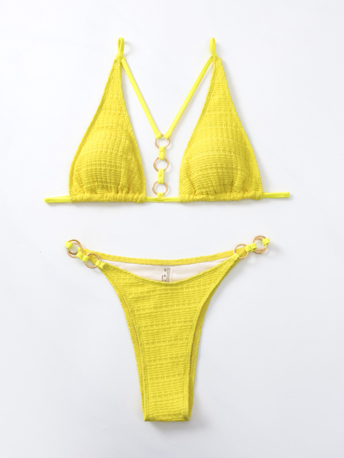 Solar Glow – Gele textuur bikini met ringdetails (2-delig)