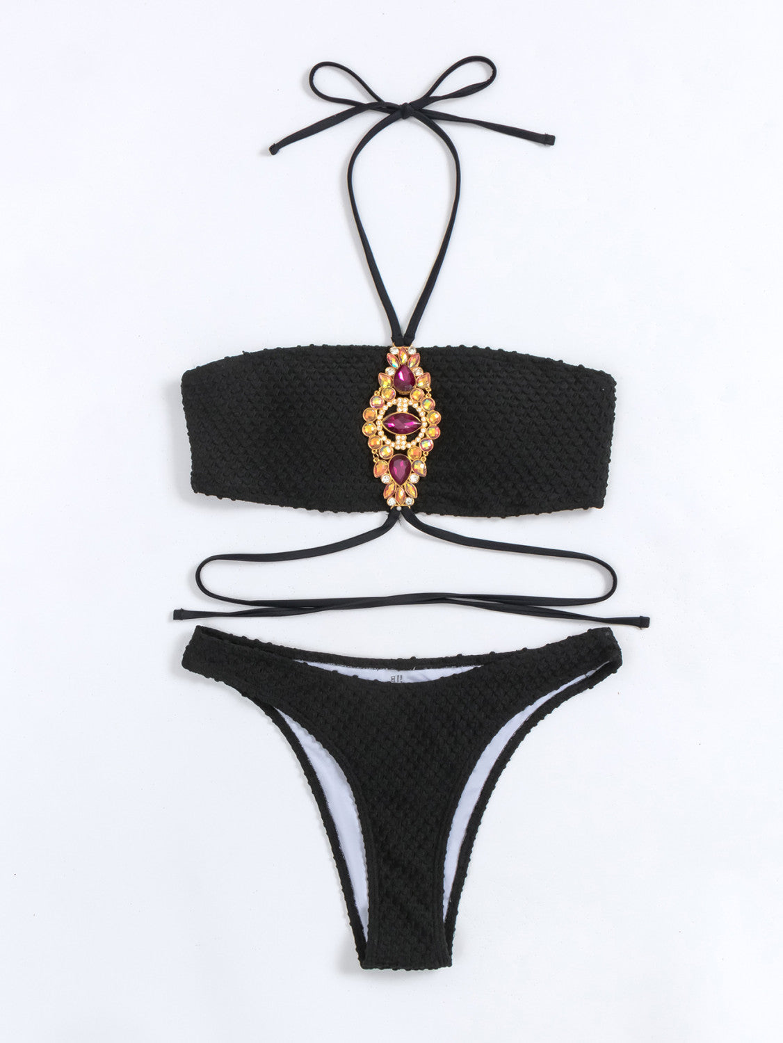 Midnight Jewel – Luxe bandeau bikini met statement juweel (2-delig)